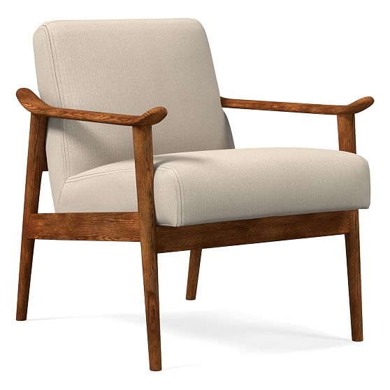 Mid Century Show Wood Chair, Poly, Performance Washed Canvas, Natural, Pecan - Image 0