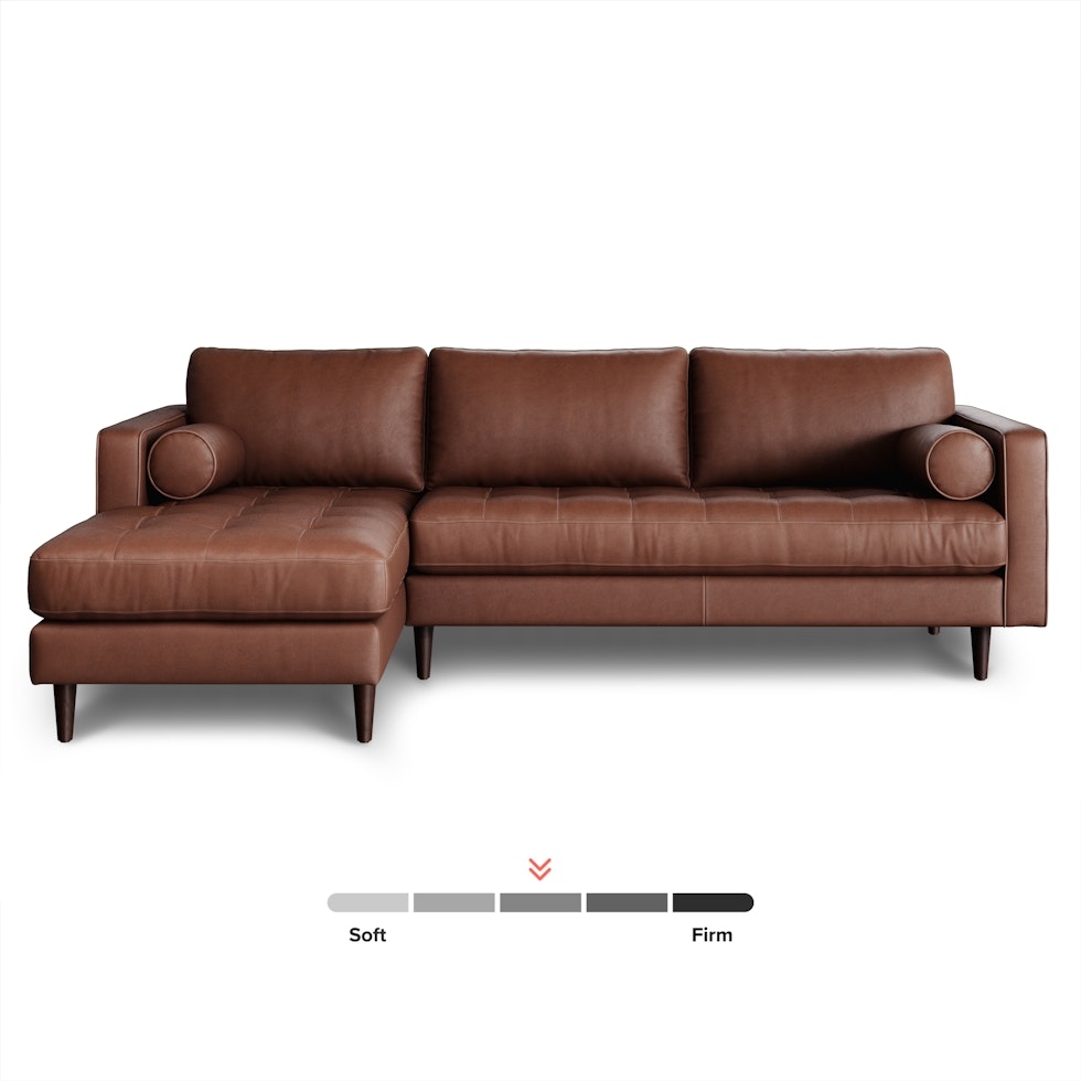 Sven 100" Tufted Leather Left Sectional - Taos Brown - Image 1
