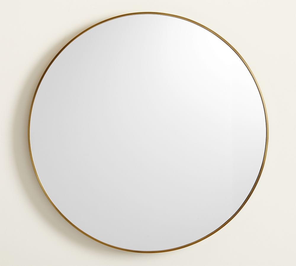Tumbled Brass Linden Round Mirror, 30" - Image 0