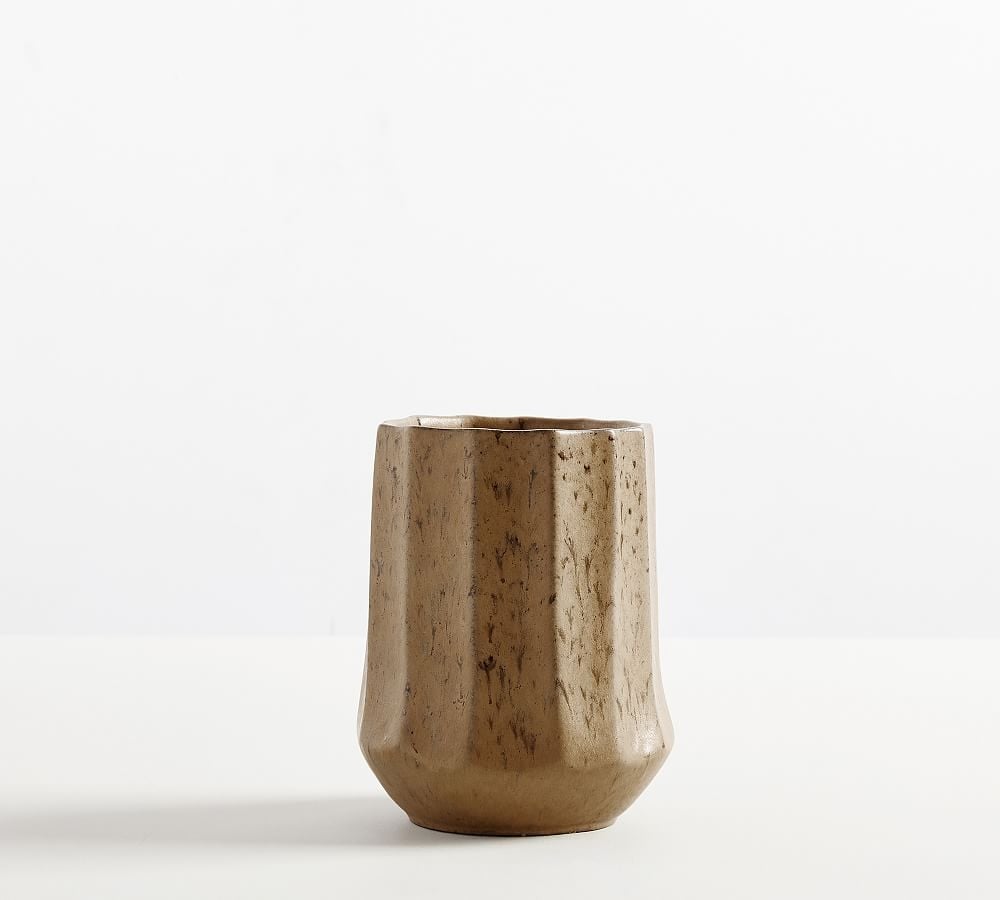 Rustic Brown Vase, Short, Fluted, Brown - Image 0