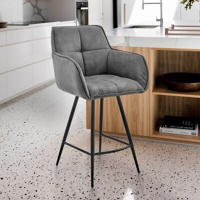Hillerod 30" Bar Height Bar Stool In Charcoal Fabric And Black Finish - Image 0