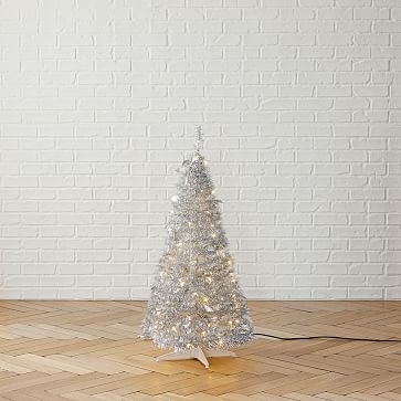 LED Pop-Up Tinsel Tree, Silver, 4' - Image 0
