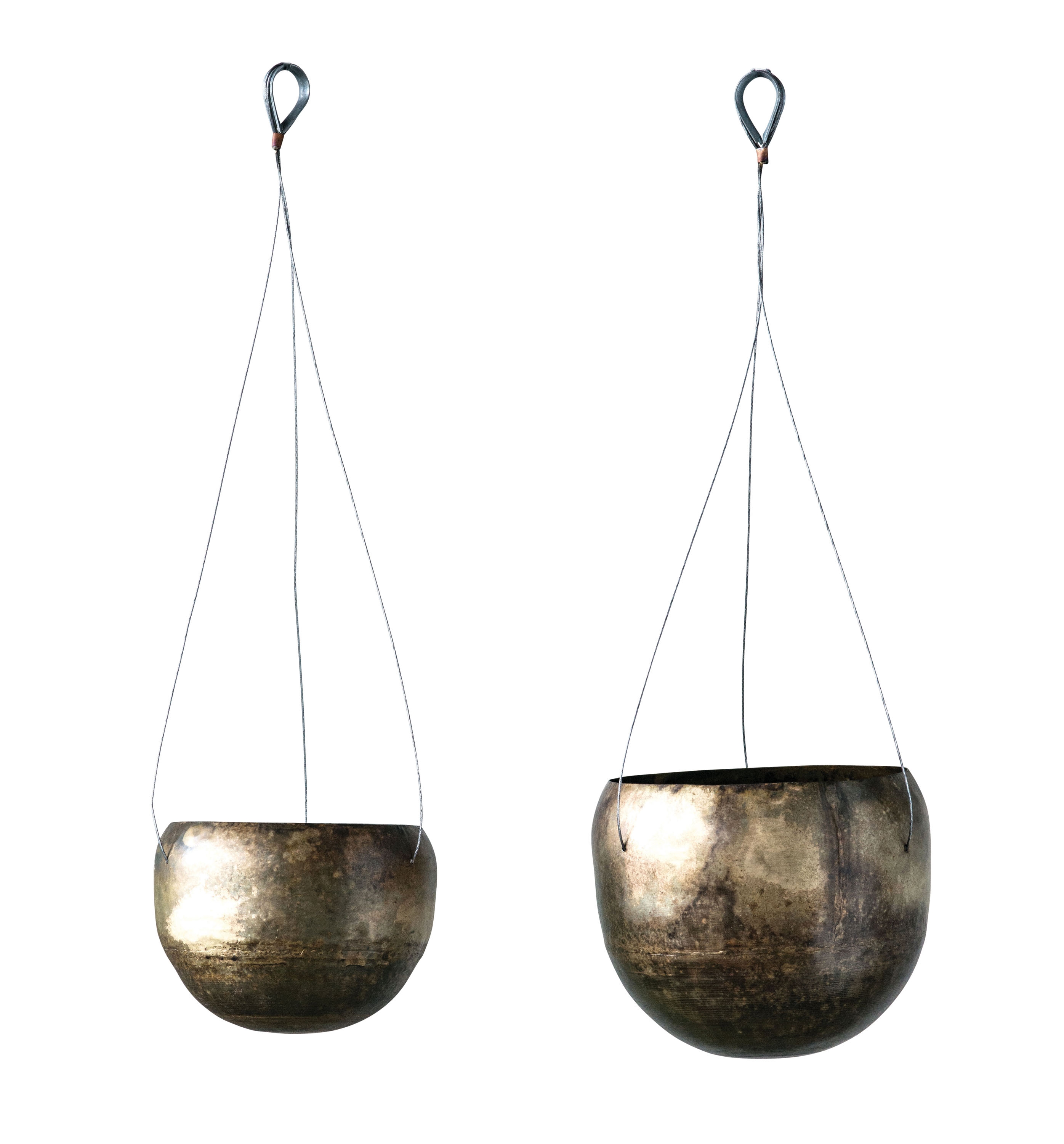 Antique Brass Hanging Planters (Set of 2 Sizes) - Image 0