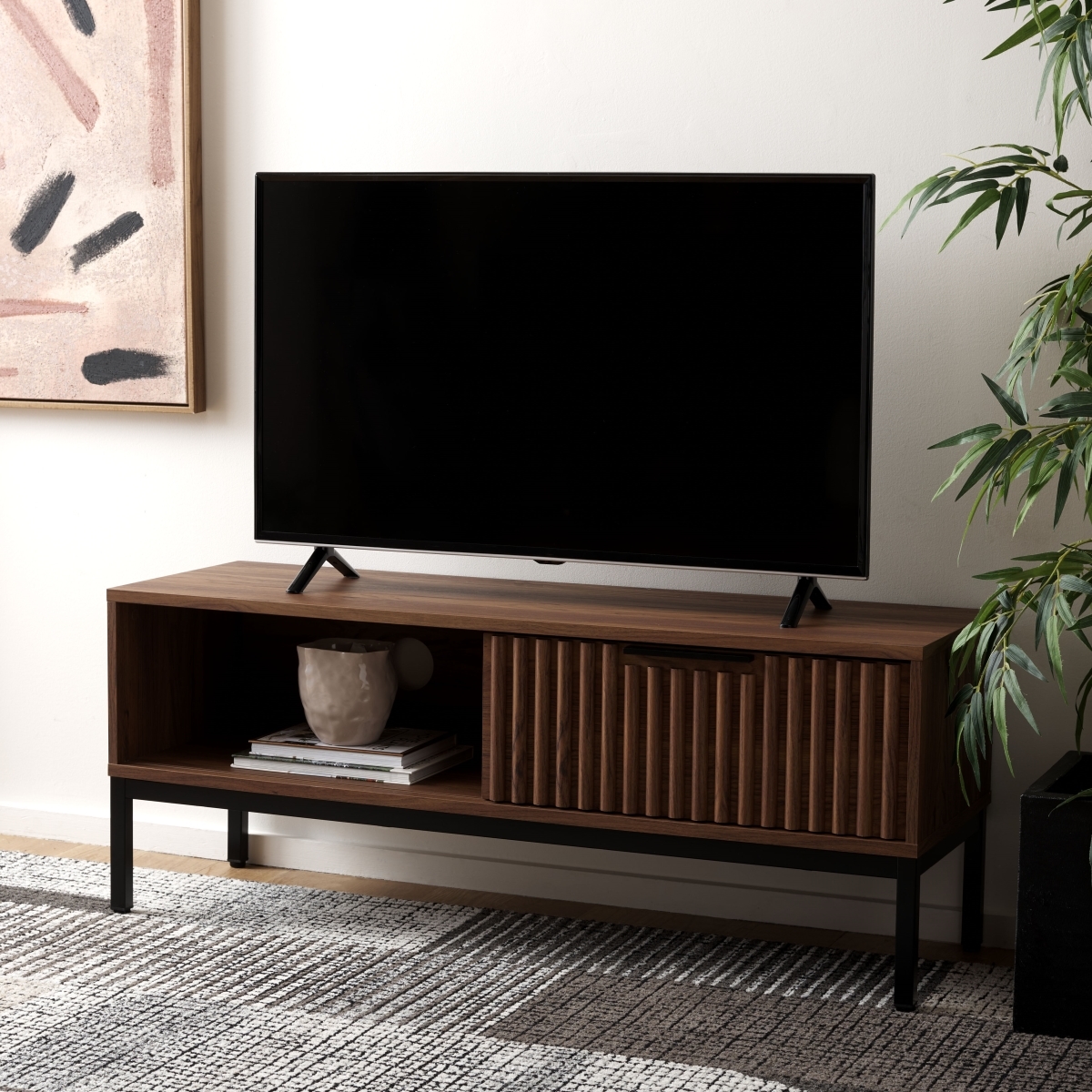 Lylia 1 Door Media Stand - Walnut / Black - Safavieh - Image 1