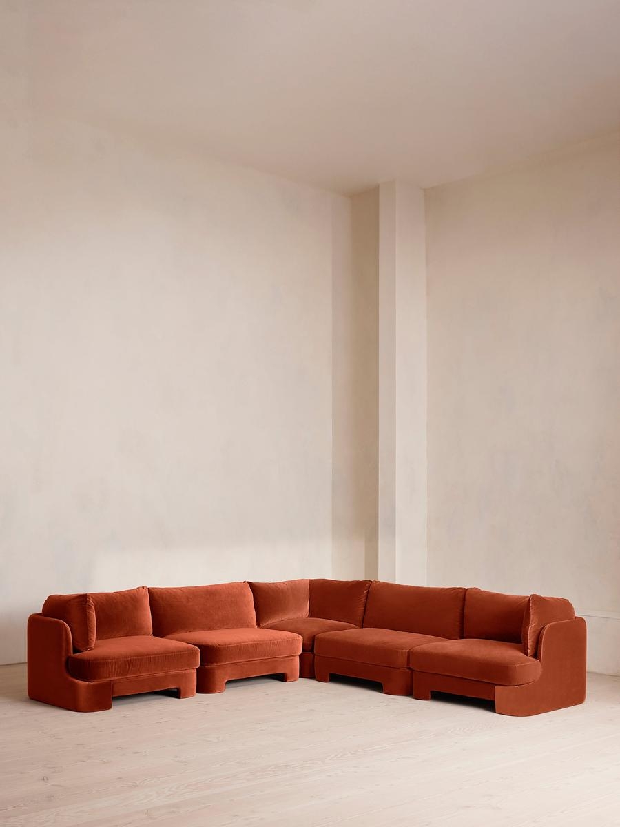 Odell Sectional Sofa, Corner Sofa, Velvet, Rust, US - Image 0