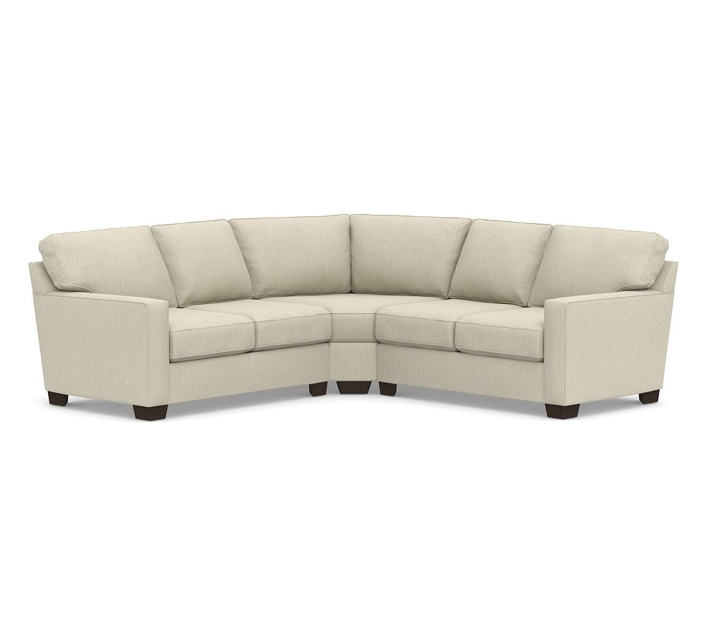 Buchanan Square Arm Upholstered 3-Piece L-Shaped Curved Wedge Sectional, Polyester Wrapped Cushions, Chenille Basketweave Oatmeal - Image 0