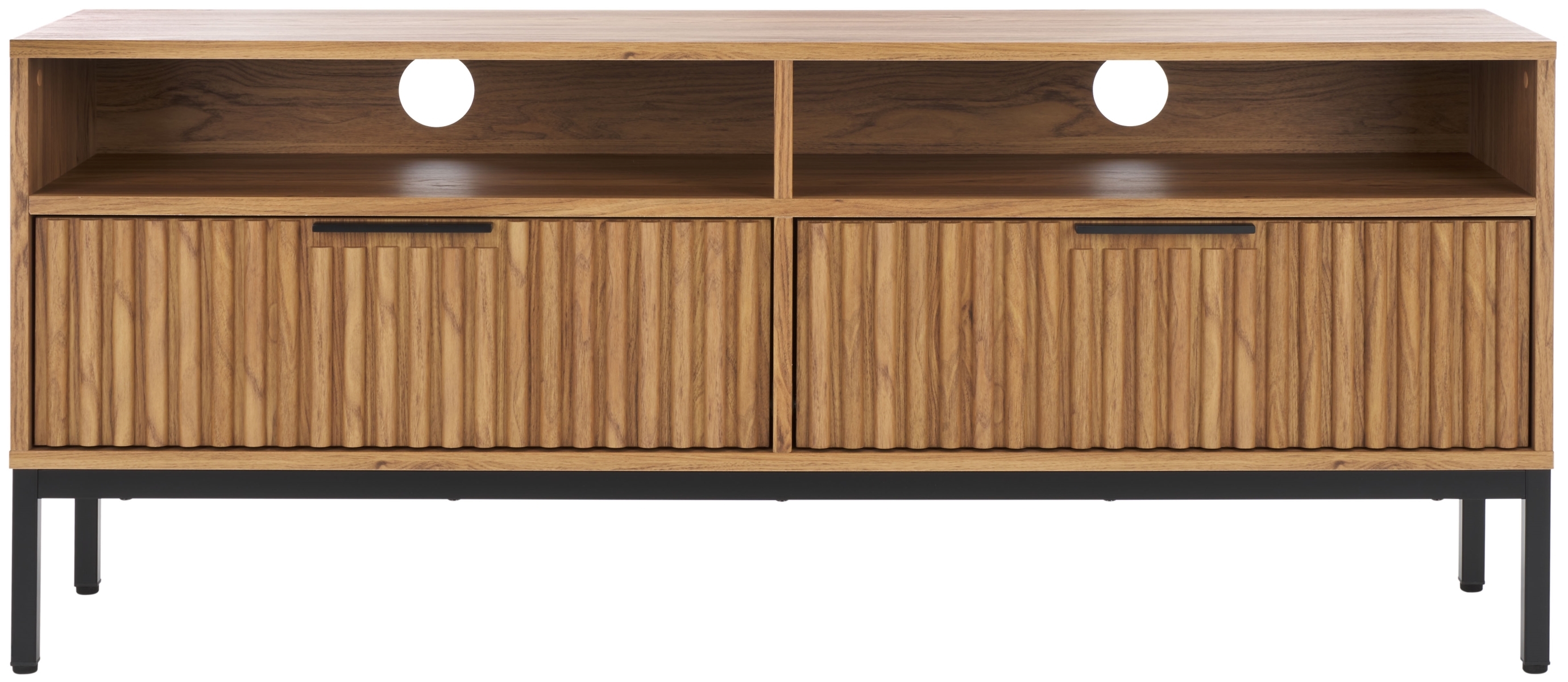 Lylia 2 Drawer 2 Shelf Media Stand - Oak / Black - Safavieh - Image 0