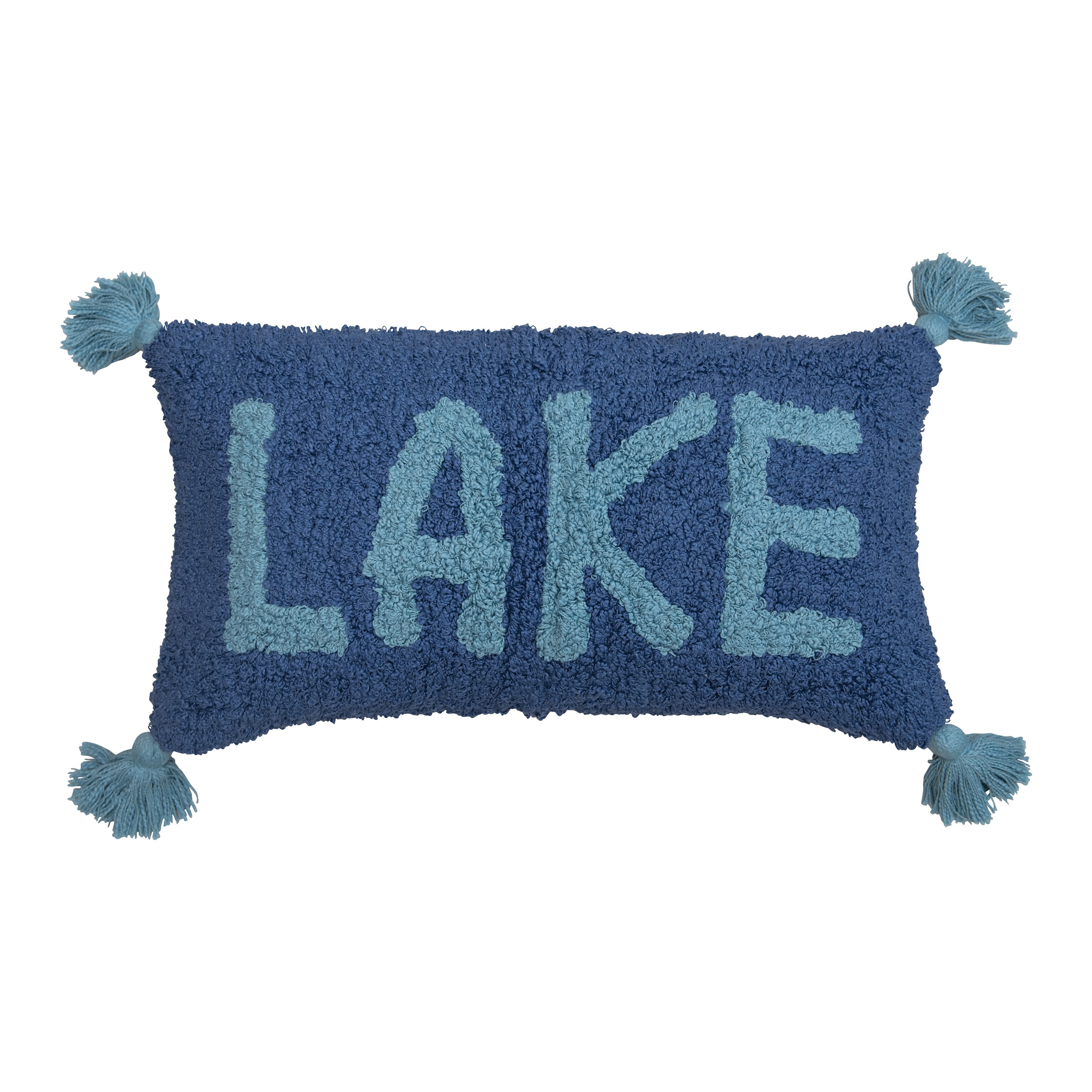 Cotton Punch Hook Lumbar Pillow with "Lake" Design and Tassels - Image 0