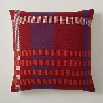 Modern Stripe Plaid Pillow Cover, 20"x20", Red Multi - Image 0