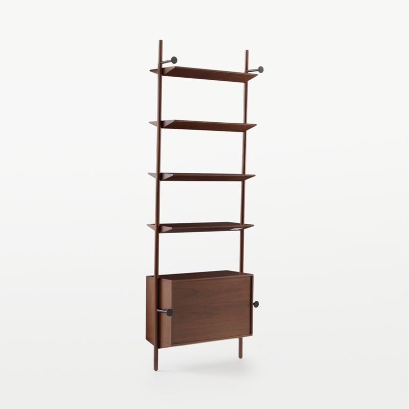 Nabla Brown Walnut Wood Wall Mount Bookcase with Cabinet - Image 1