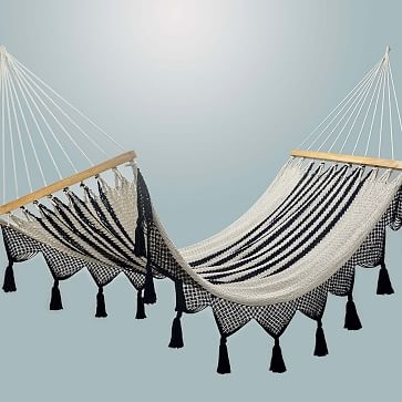 Double Weave Fringed Hammock w/ Spreader Bar, Colonial Navy Blue - Image 3