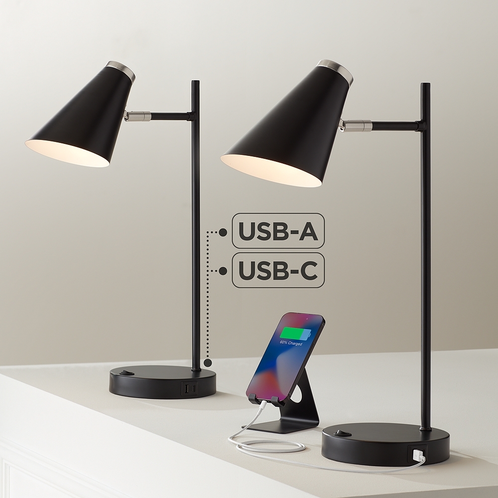 360 Lighting Duke 20 3/4" Nickel and Black Modern USB Lamps Set of 2 - Image 0