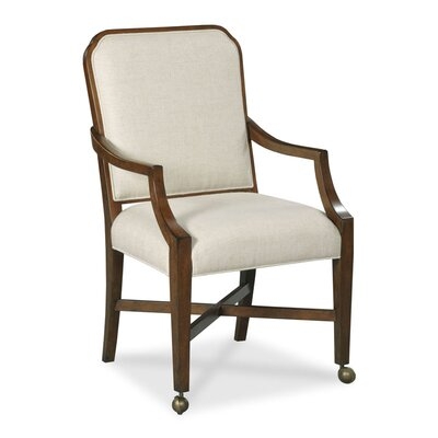Linen Upholstered Arm Chair in Beige - Image 0
