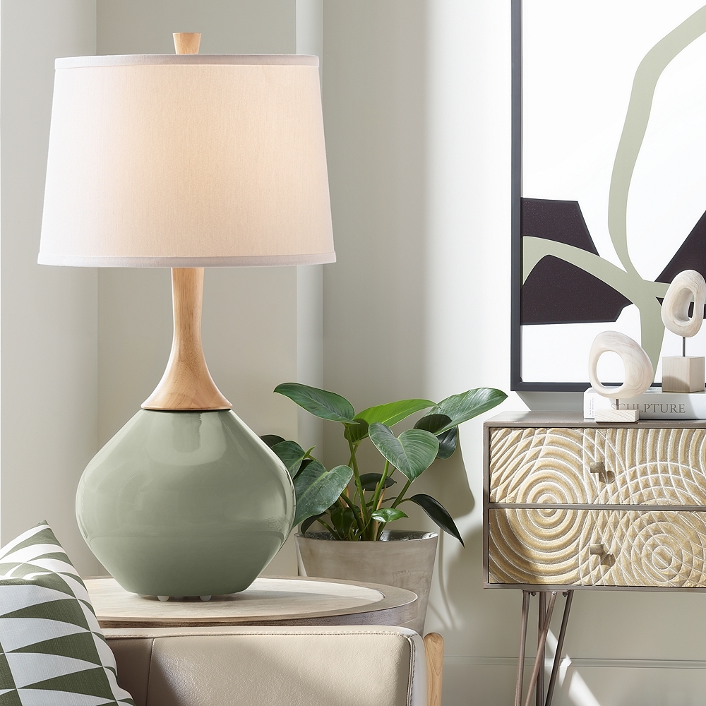 Color Plus Wexler 31" Linen Shade Evergreen Fog Green Table Lamp - Image 0