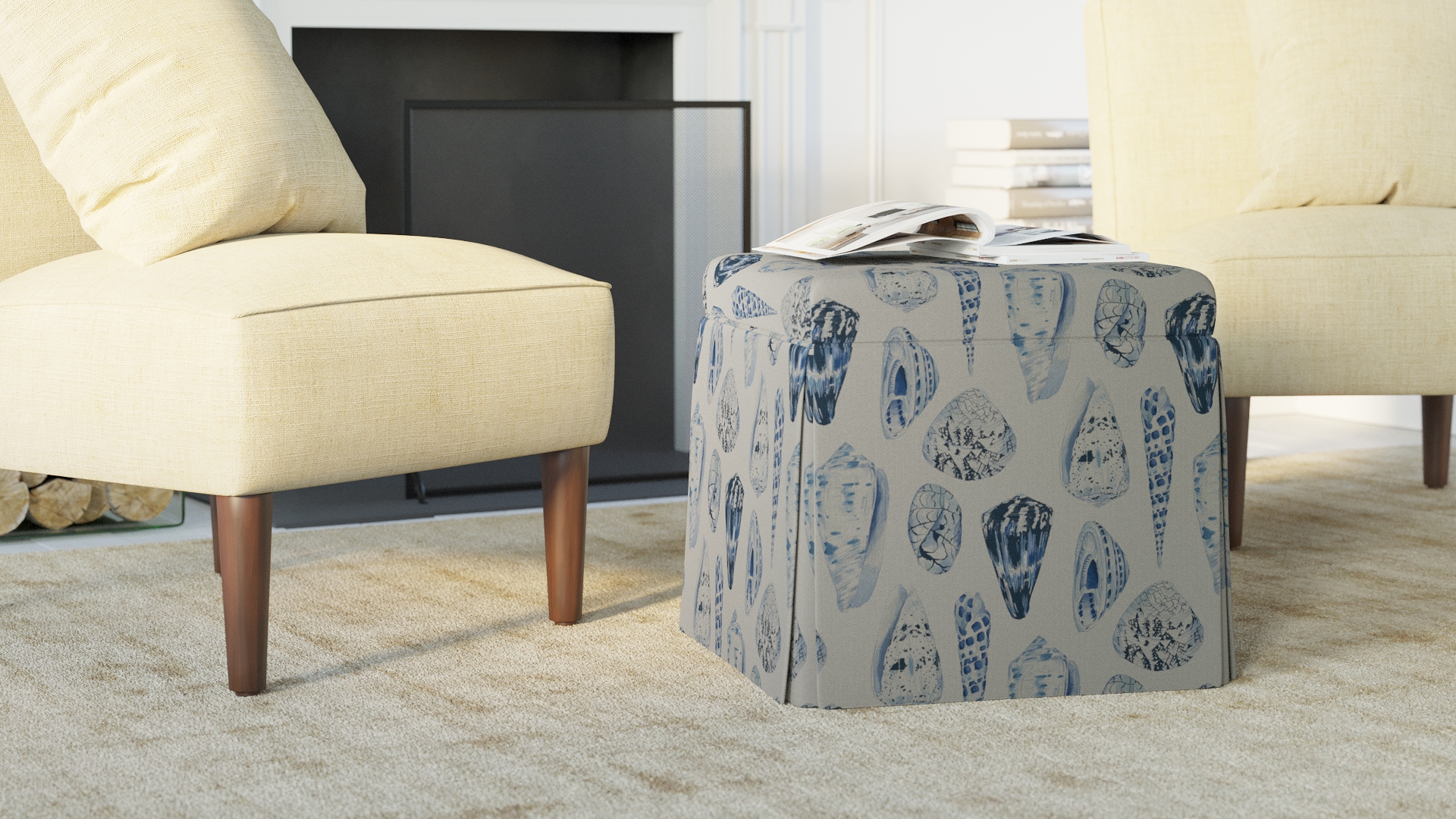 Skirted Storage Ottoman, Porcelain Coquina - Image 2