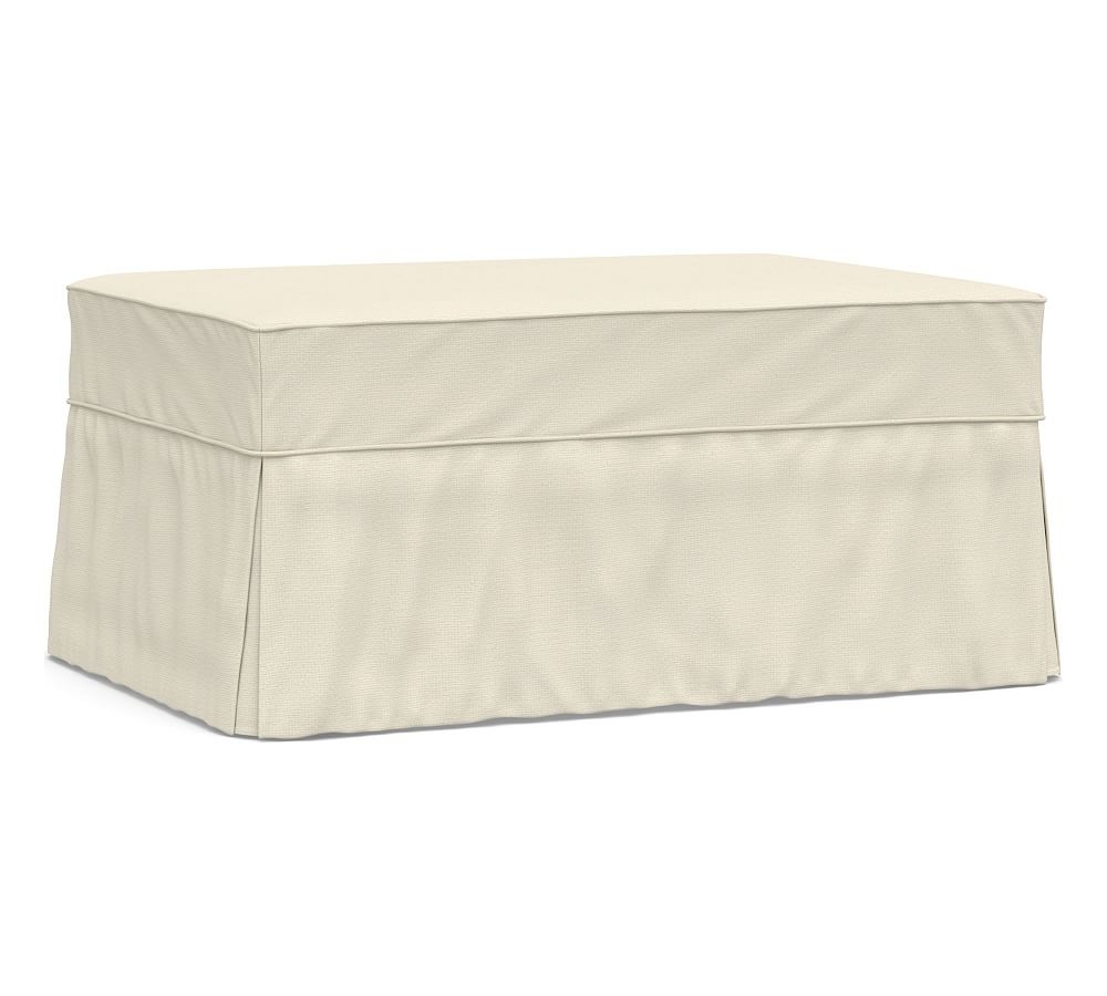 Charleston Slipcovered Ottoman, Polyester Wrapped Cushions, Park Weave Ivory - Image 0