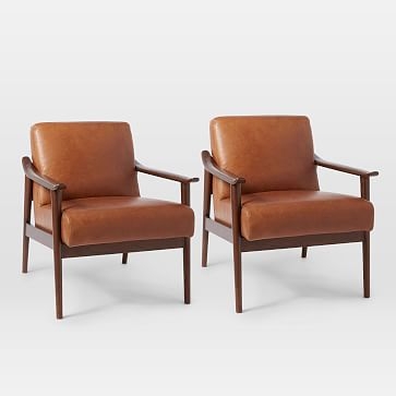 Midcentury Show Wood Leather Chair, Saddle/Espresso, Set of 2 - Image 0