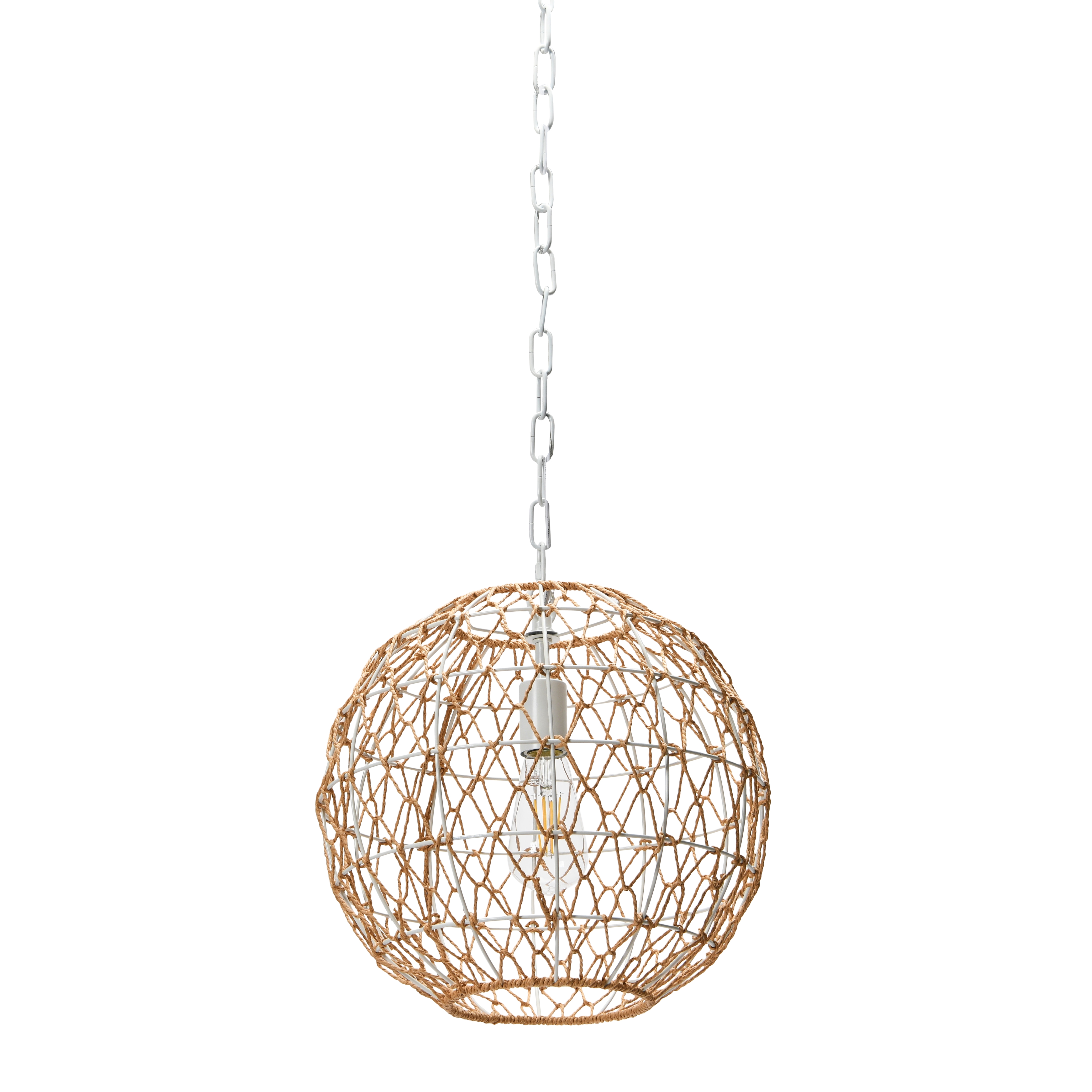 Natural Paper Rope and Metal Ceiling Light, Antique White - Image 0