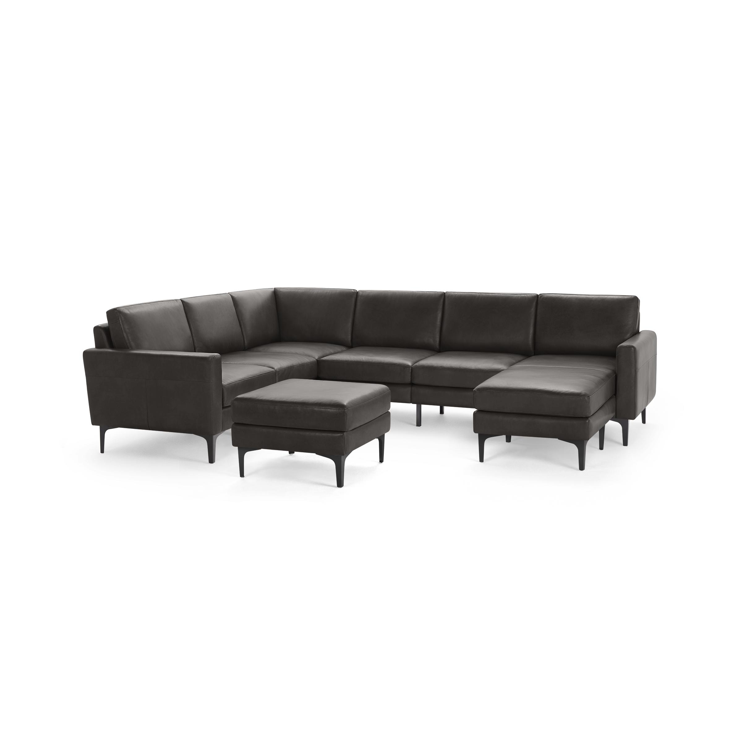 Nomad Leather 6-Seat Corner Sectional with Reversible Chaise and Ottoman - Slate - Top Grain Leather / Black - Metal / Block - Image 0