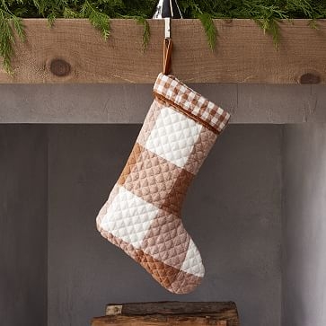 HTH Gingham w/ Contrast Cuff Stocking, Linen, Evergreen, 18"H - Image 3