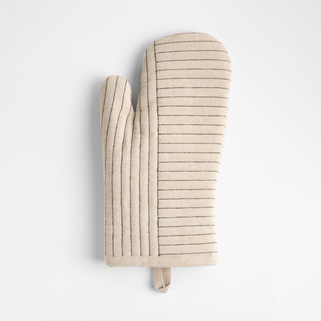 Crate & Barrel Hanno Natural Embroidered Organic Cotton Oven Mitt - Image 0