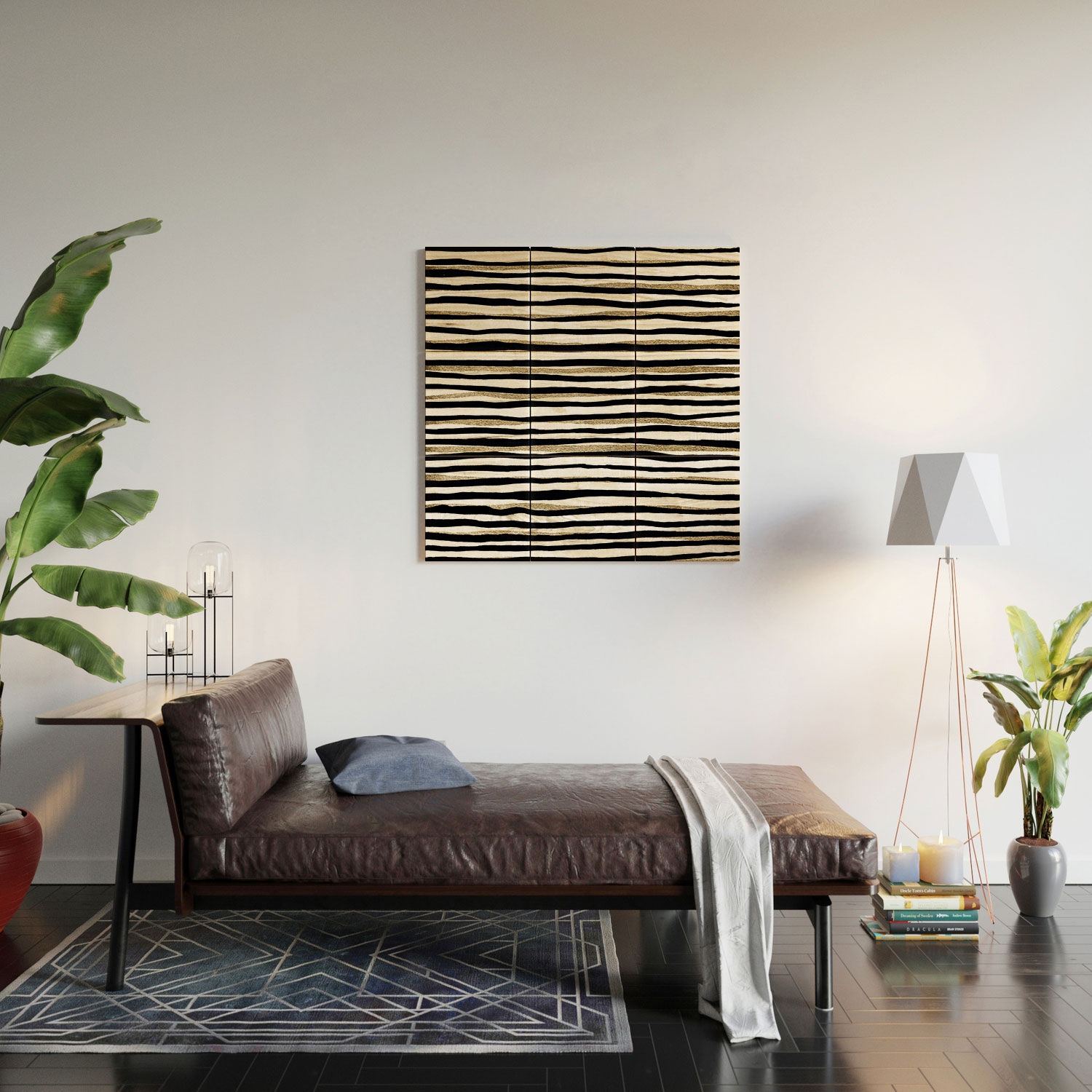 Black And Gold Stripes by Georgiana Paraschiv - Wood Wall Mural3' X 3' (Nine 12" Wood Squares) - Image 1