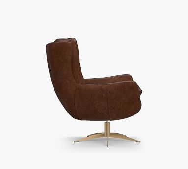Wells Leather Petite Swivel Armchair with Brass Base, Polyester Wrapped Cushions, Vintage Camel - Image 4