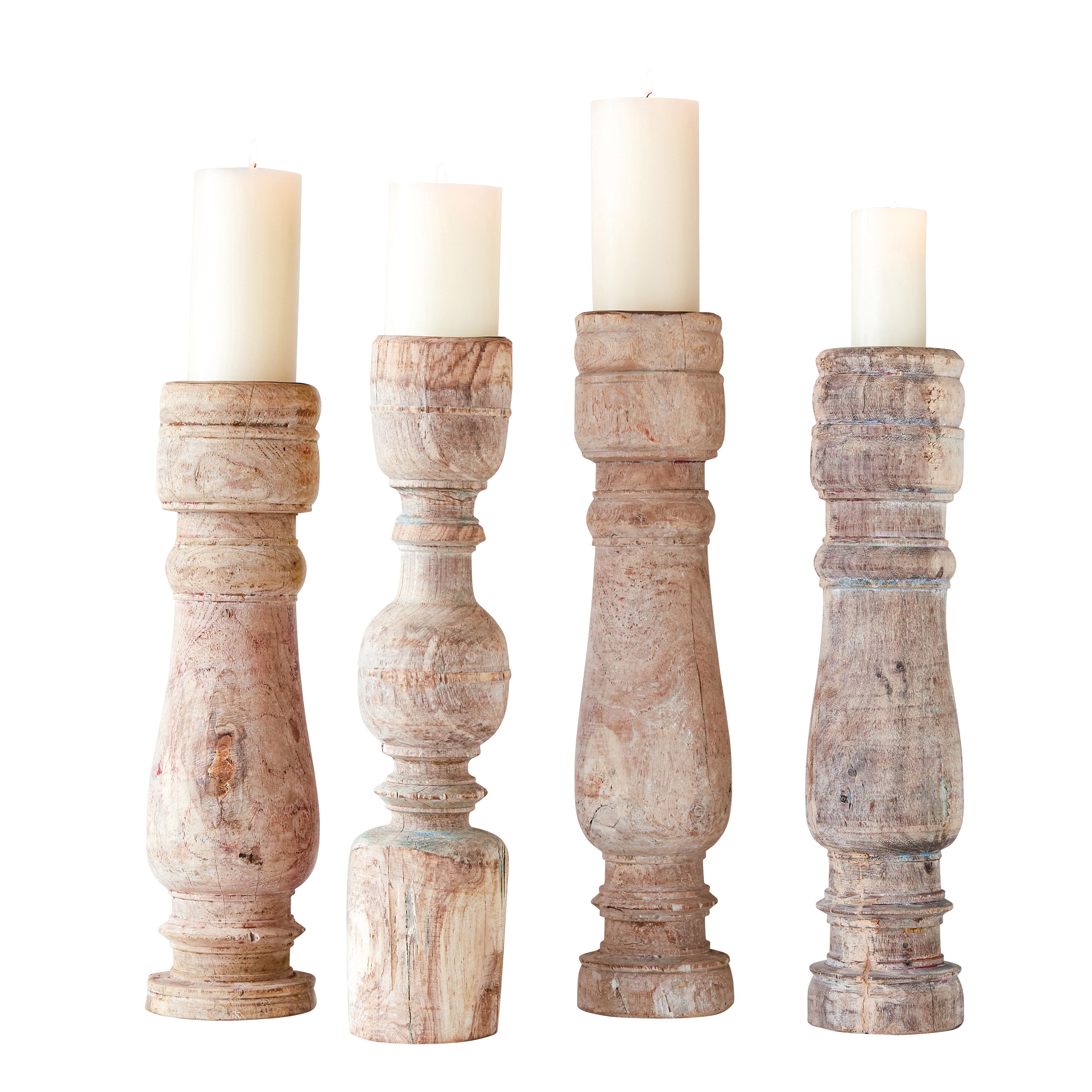 Found Hand Carved Wood Table Leg Pillar Candleholder - Image 0