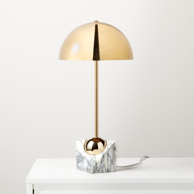 Venus Champagne Brass Metal Dome Table Lamp with White Marble Base - Image 1