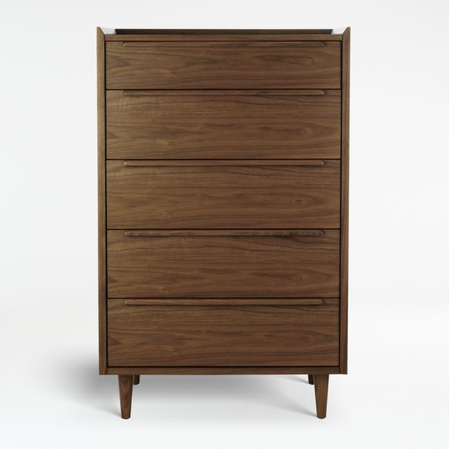 Tate 32" Walnut 5-Drawer Tall Dresser - Image 0
