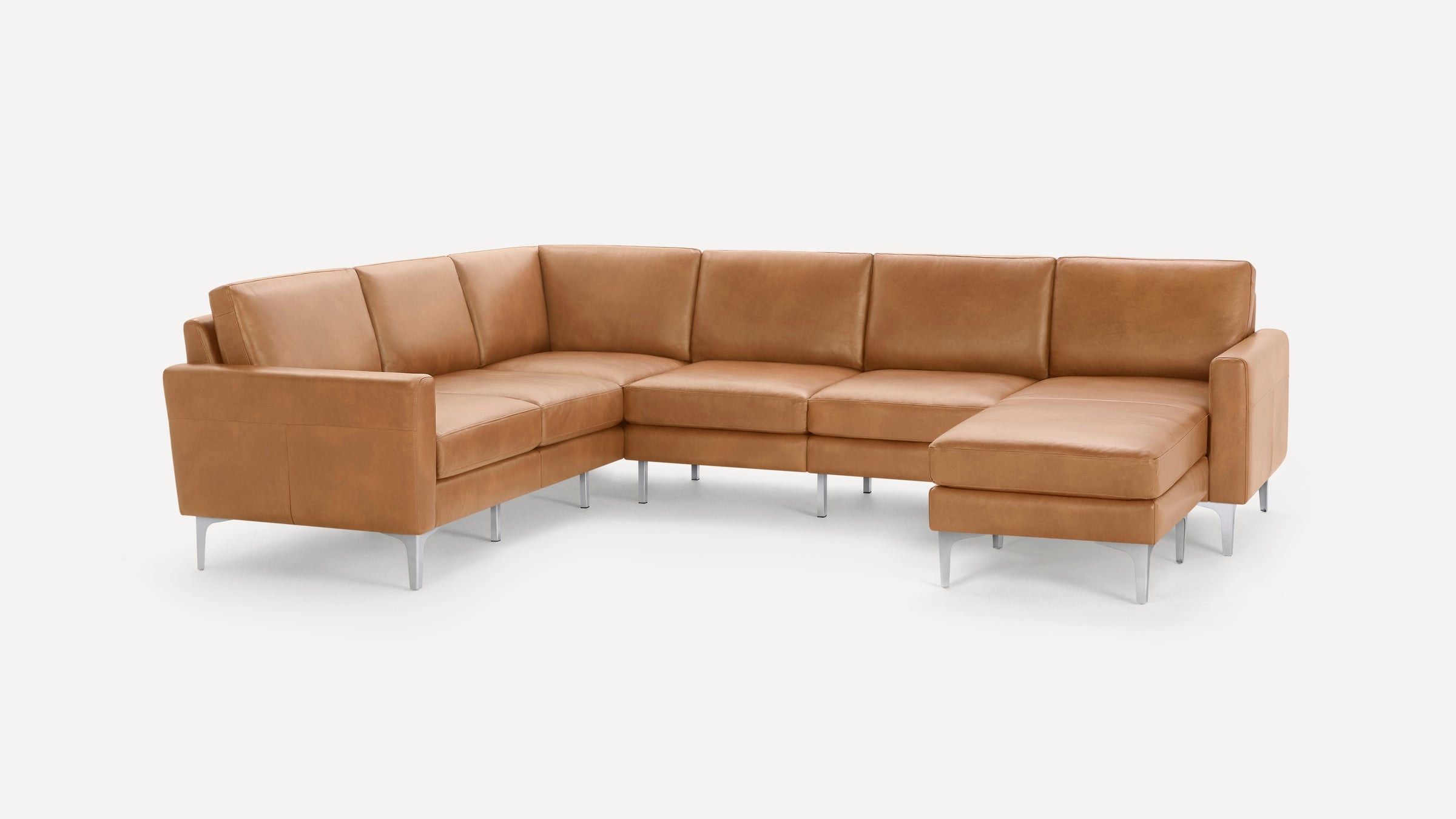Nomad Leather 6-Seat Corner Sectional with Reversible Chaise - Camel - Top Grain Leather / Black - Metal / Block - Image 3