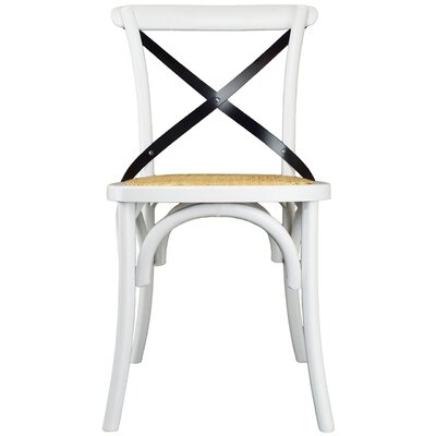 Solid Real Wood Cross Metal Back Rattan Seat Dining Chair - Image 0