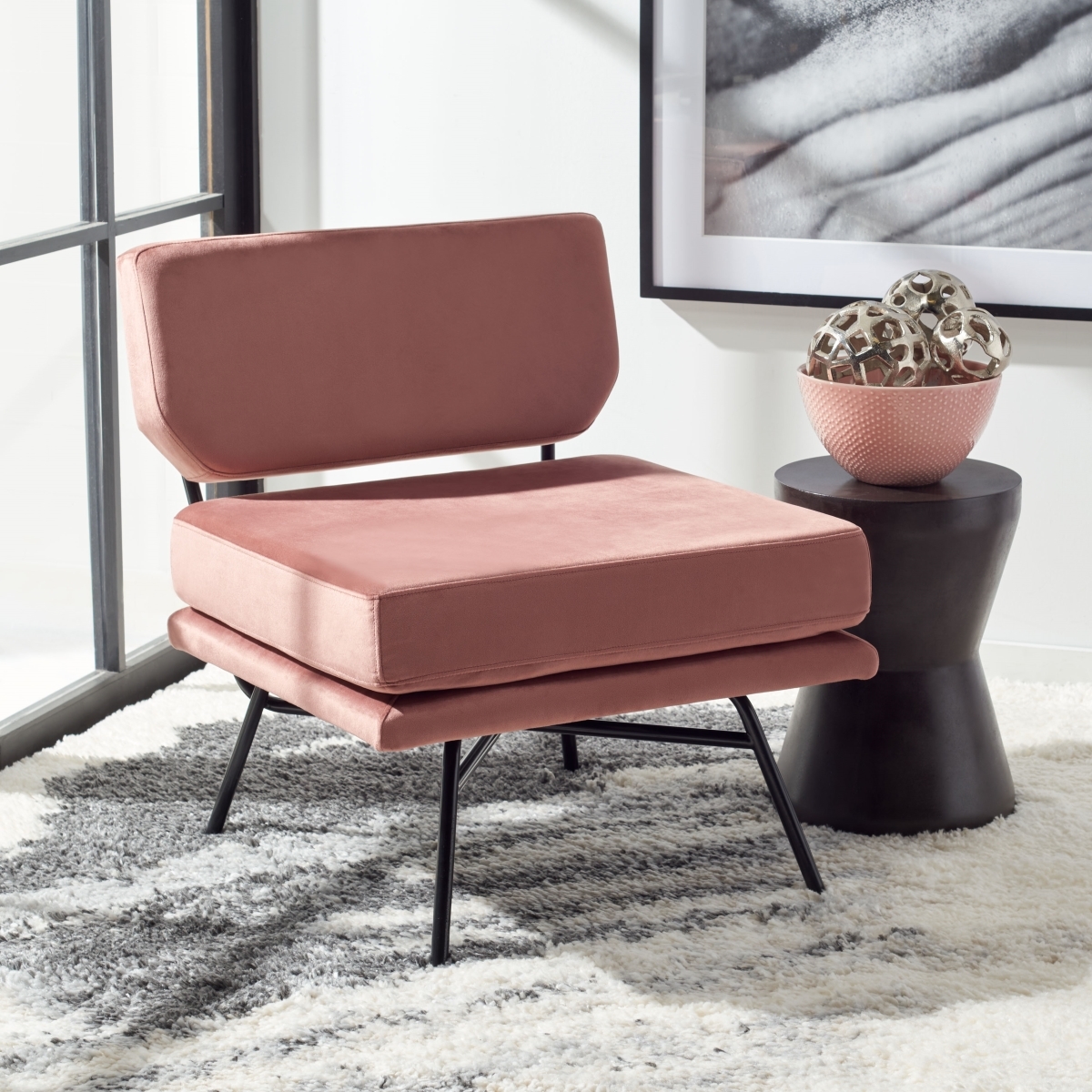 Kermit Accent Chair - Dusty Rose / Black - Safavieh - Image 1
