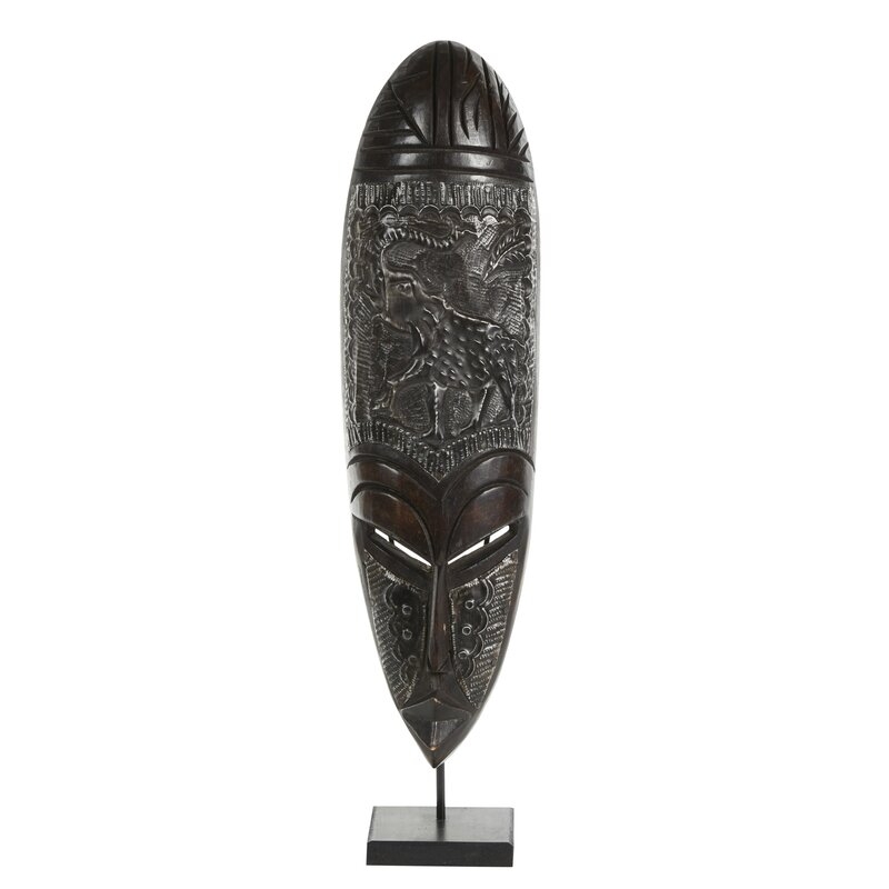 Cole & Grey Large Hand-Carved Baobab Wood & Aluminum Ashanti Mask On Stand - Image 0