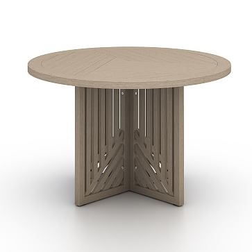 Linear Cutout Outdoor Round Dining Table,Teak,Brown - Image 2