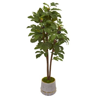 47 Fig Artificial Tree In Stoneware Vase With Gold Trimming" - Image 0
