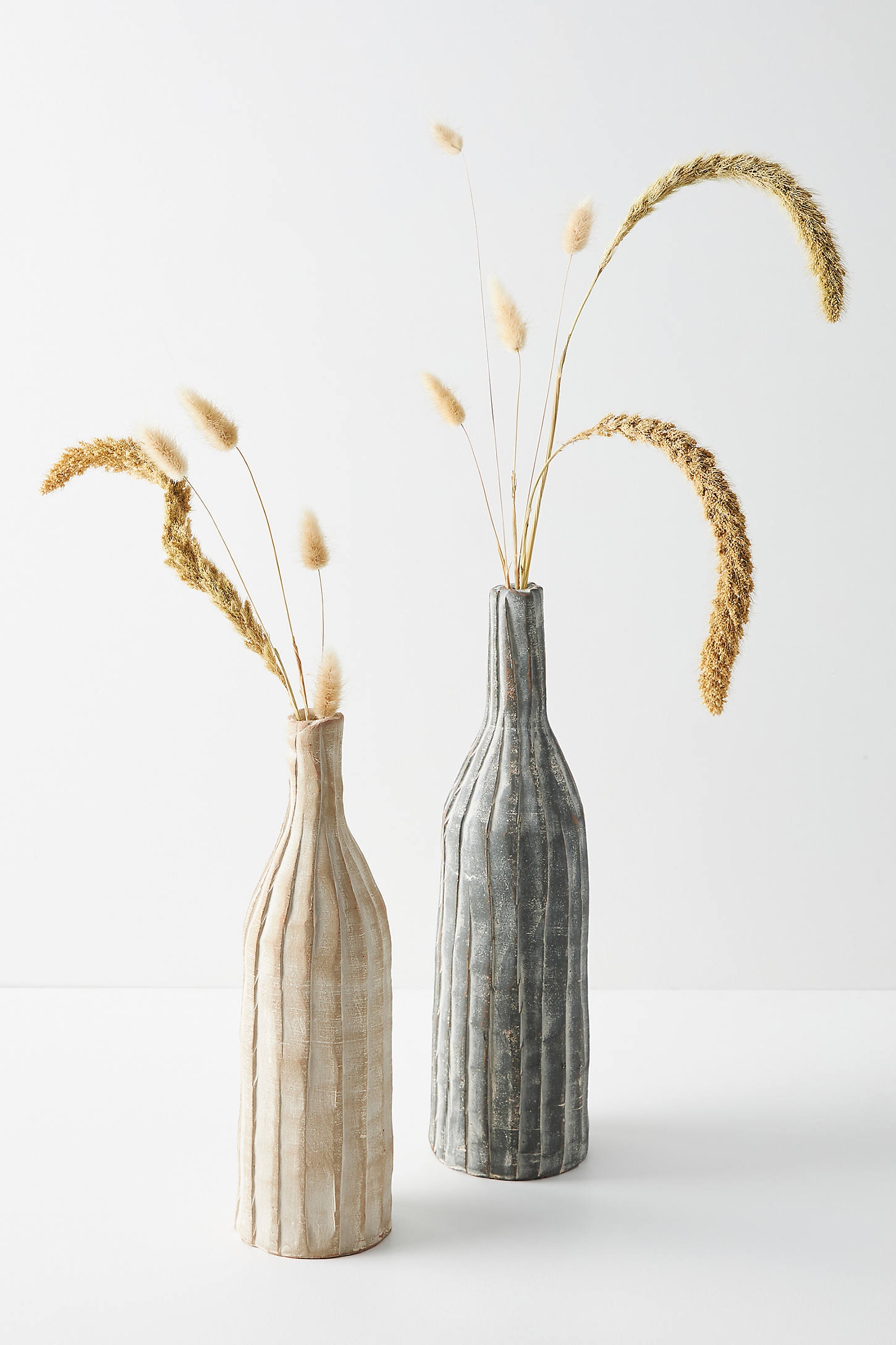 Ribbed Clay Vases, Set of 2 - Image 0