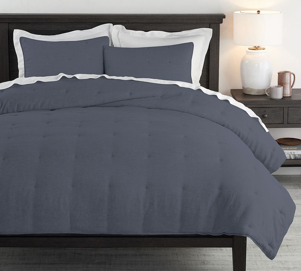 Belgian Flax Linen Comforter, Twin/Twin XL, Steel Blue - Image 0