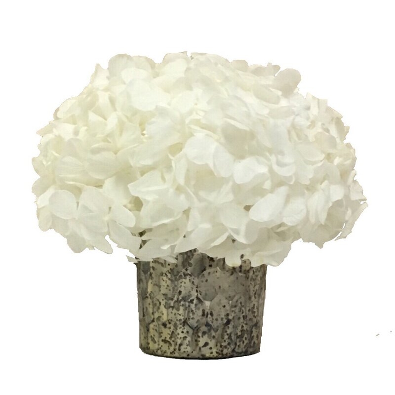Glass Votive Hammered - Hydrangea White Flowers/Leaves Color: White - Image 0
