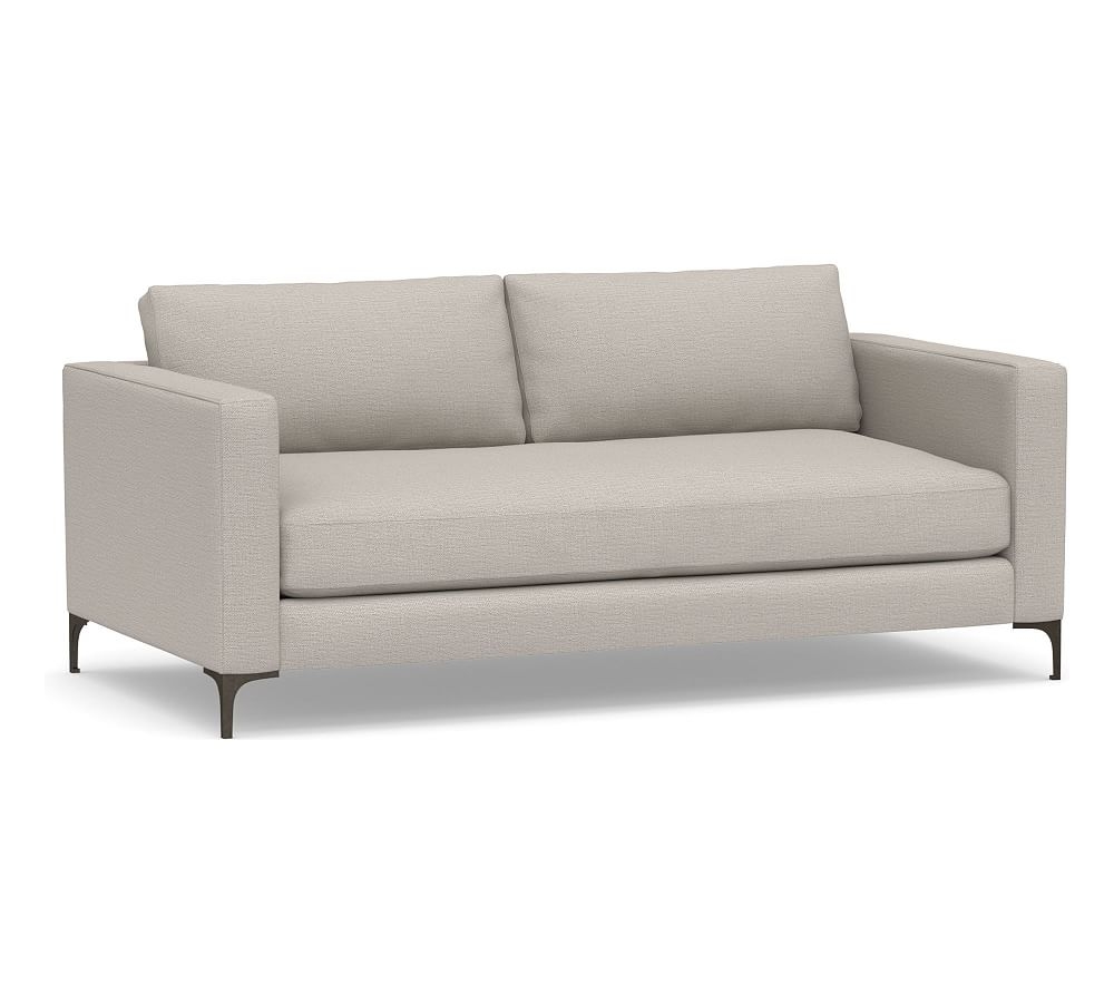 Jake Upholstered Loveseat 2x1 71" with Bronze Legs, Standard Cushions, Chunky Basketweave Stone - Image 0