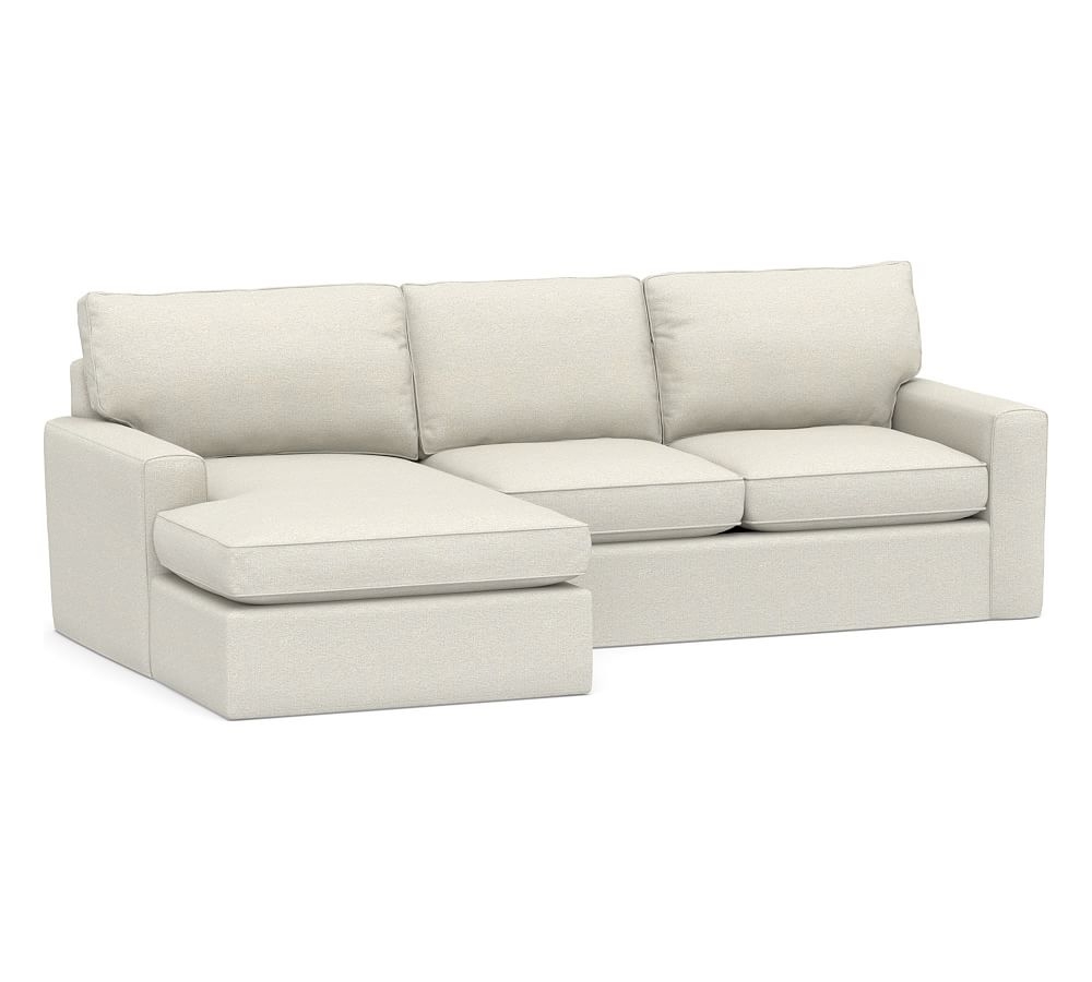 Pearce Square Arm Slipcovered Right Arm Loveseat with Wide Chaise Sectional, Down Blend Wrapped Cushions, Performance Boucle Oatmeal - Image 0