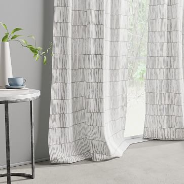 Line Lattice Curtain, Stone Gray Stone White, Set of 2, 48"x96" - Image 1