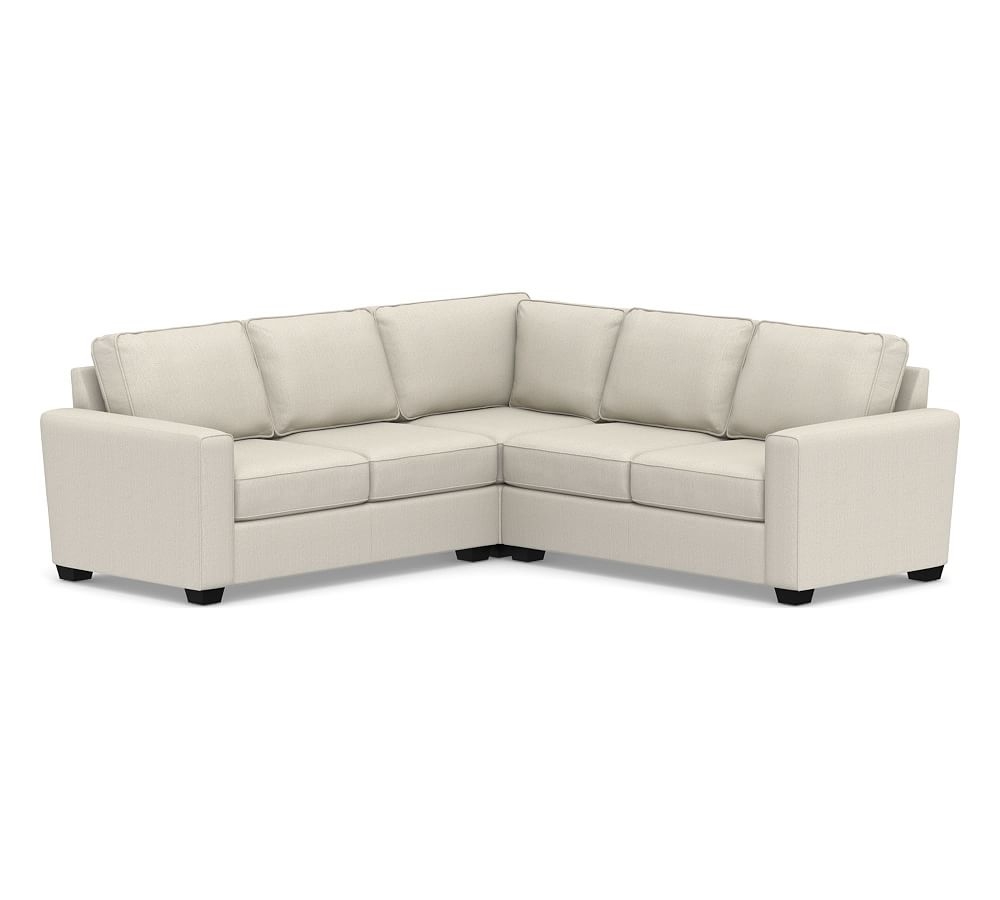 SoMa Fremont Square Arm Upholstered 3-Piece L-Shaped Corner Sectional, Polyester Wrapped Cushions, Sunbrella(R) Performance Boss Herringbone Pebble - Image 0