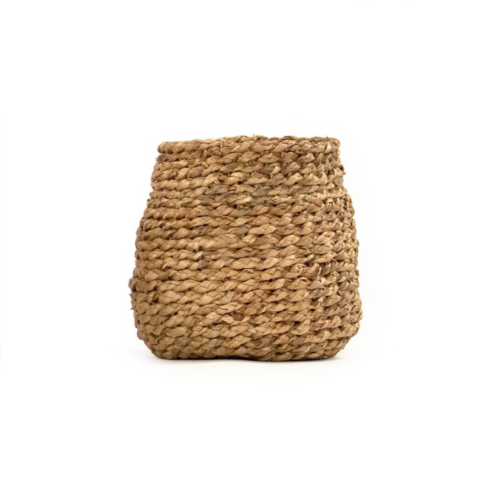 Zentique Round Concave Hand Woven Water Hyacinth Small Basket without Handles, Brown - Image 0