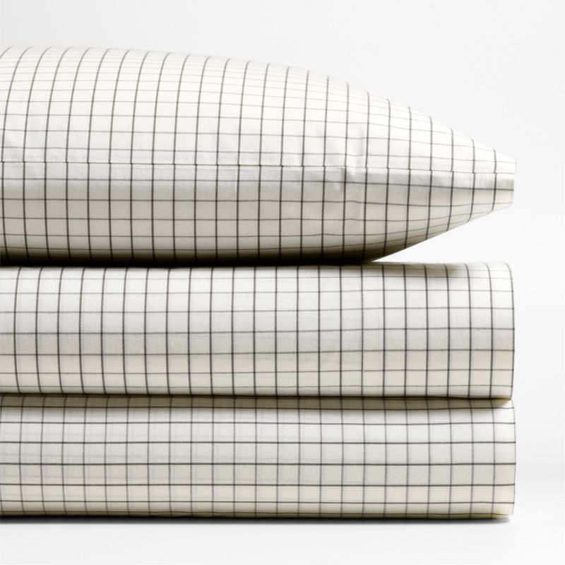 Stax Mini Grid Grey Yarn-Dyed Organic Cotton Kids Queen Sheet Set - Image 2