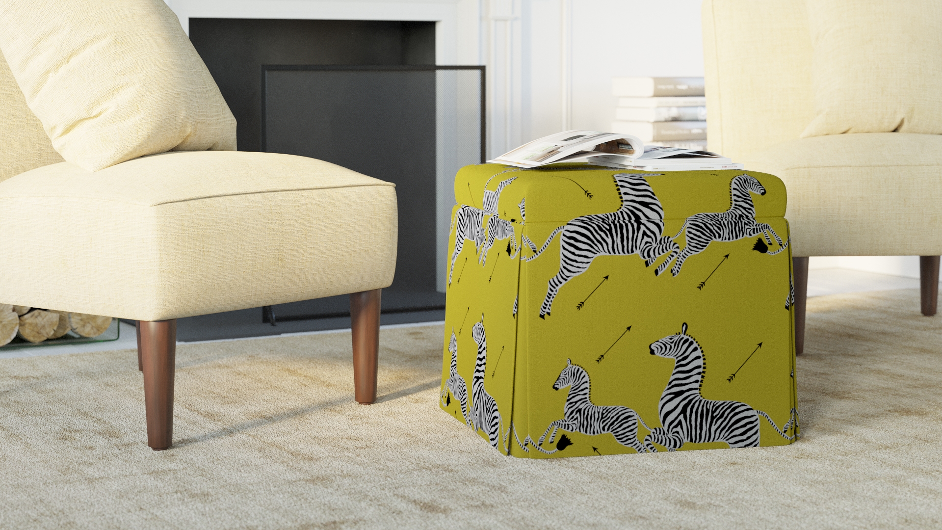 Skirted Storage Ottoman, Yellow Zebra - Image 2