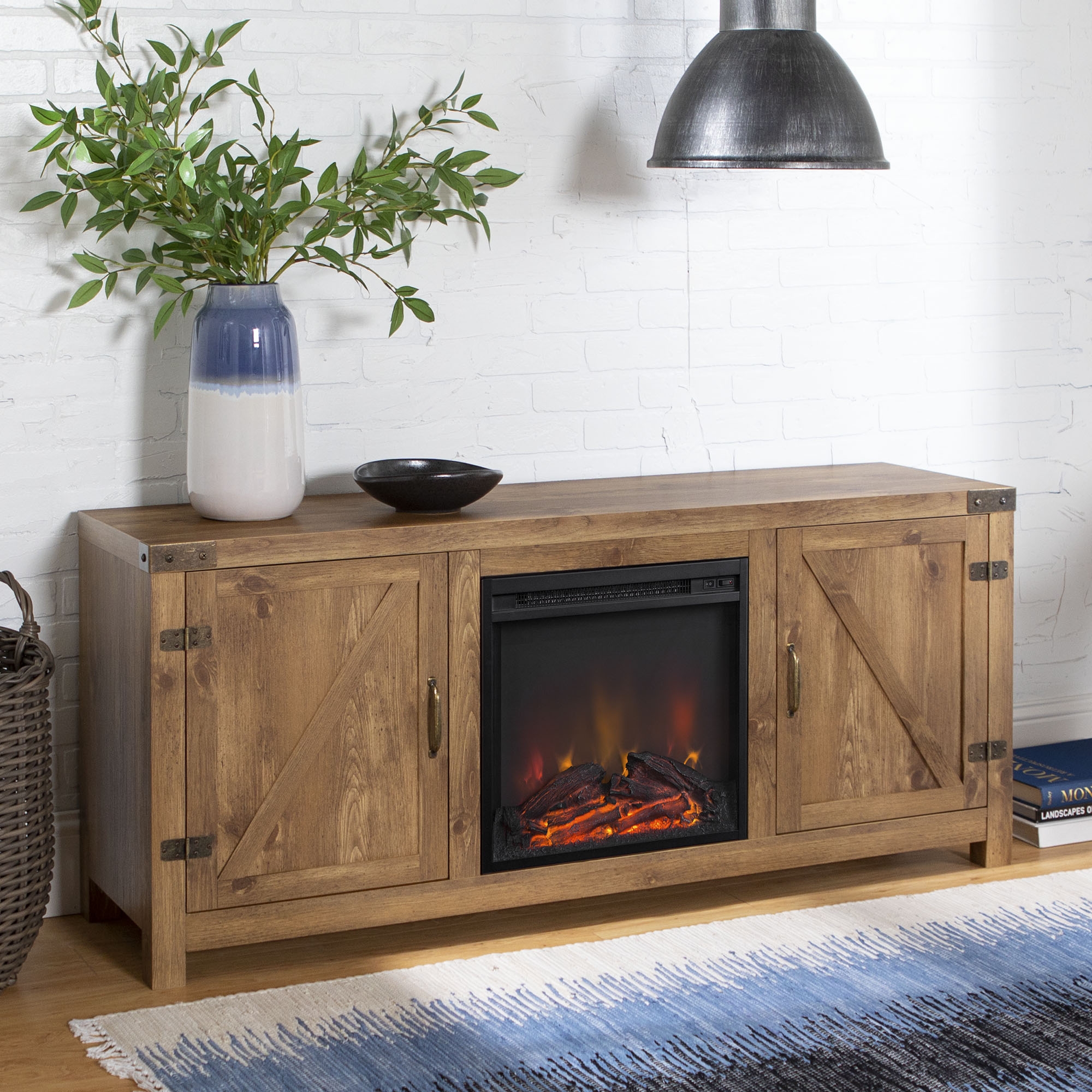 58" Rustic Modern Farmhouse Fireplace TV Stand - Barnwood - Image 3