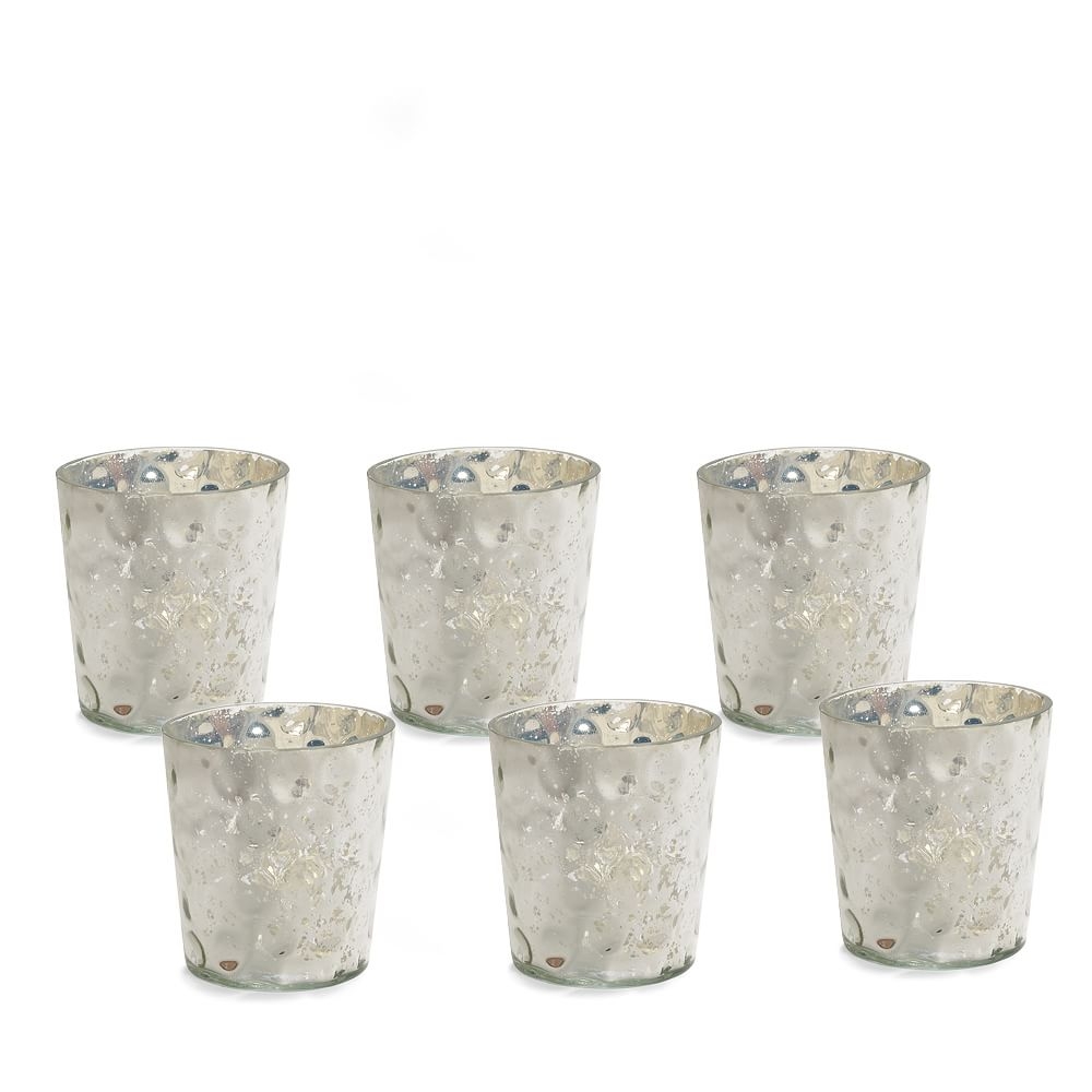Mercury Glass Candle Holder, Set of 6, Bubble, Silver - Image 0