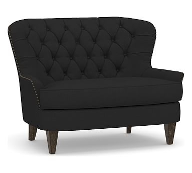 Cardiff Upholstered Settee, Polyester Wrapped Cushions, Textured Basketweave Black - Image 0