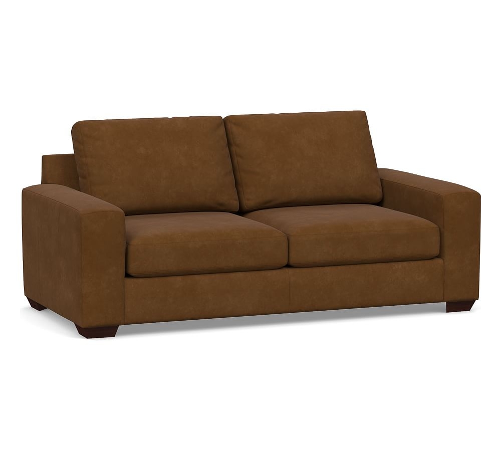 Big Sur Square Arm Leather Sofa 82", Down Blend Wrapped Cushions, Aviator Umber - Image 0